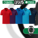 [Leve 5, Pague Só 3] Camisa Polo Masculina Listrada Cardin de Manga Curta em Seda Gelada com Poliuretano + BRINDE: Relógio
