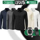 [Leve 5, Pague Só 3] Camisa Polo Ravello Masculina Manga Longa em Seda Natural de Amoreira, Poliéster e Rayon + Relógio e Cinto GRÁTIS