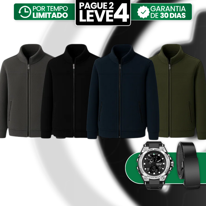 [Leve 4, Pague Só 2] Jaqueta Ravani Masculina de Veludo em Lã de Cordeiro e Poliéster + Relógio e Cinto Grátis