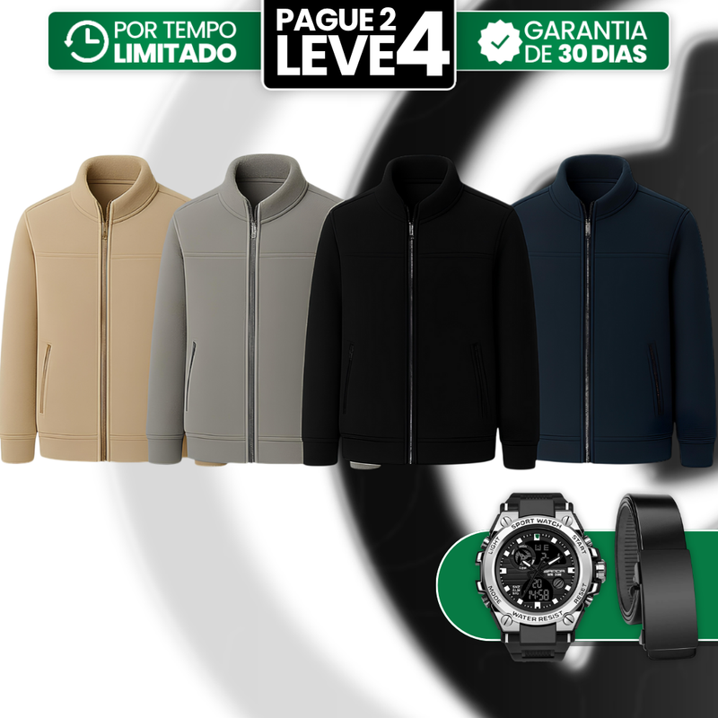[Leve 4, Pague Só 2] Jaqueta Ravani Masculina de Veludo em Lã de Cordeiro e Poliéster + Relógio e Cinto Grátis