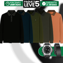 [Leve 5, Pague Só 3] Camisa Polo Rivano Masculina de Manga Longa em Lã de Seda Mulberry, Poliéster e Viscose + Relógio e Cinto GRÁTIS