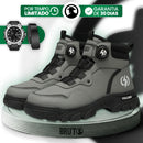 Bota Masculina Ortopédica de Cano Médio Vulcan com Amarração por Polia em Couro Legítimo e Poliuretano + BRINDES