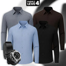 [Pague 2, Leve 4] Kit com 4 Camisas Sociais Listradas Viero de Manga Longa em Algodão e Seda Gelo