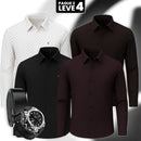 [Pague 2, Leve 4] Kit com 4 Camisas Sociais Listradas Viero de Manga Longa em Algodão e Seda Gelo