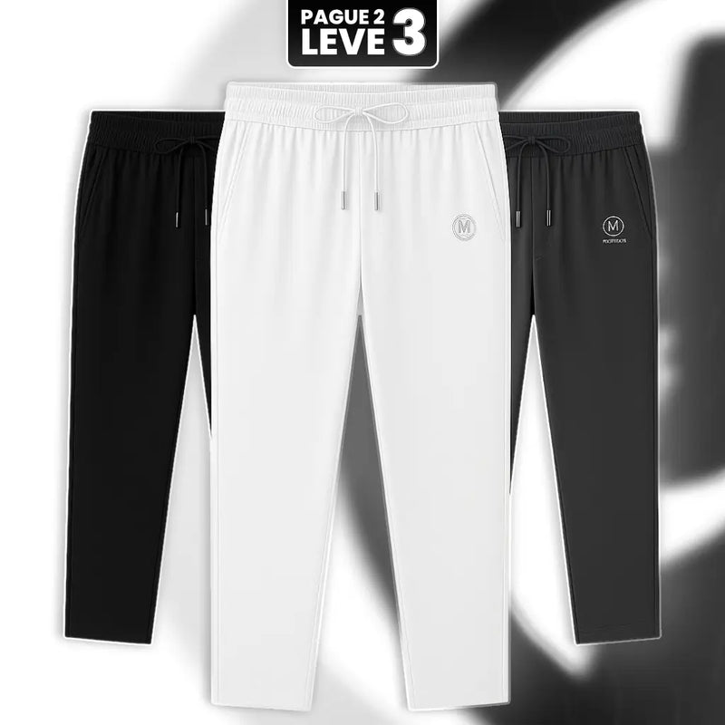 [Leve 3, Pague Só 2] Calças Masculinas Milan com Alta Elasticidade em Seda Gelada, Nylon e Elastano + BRINDES