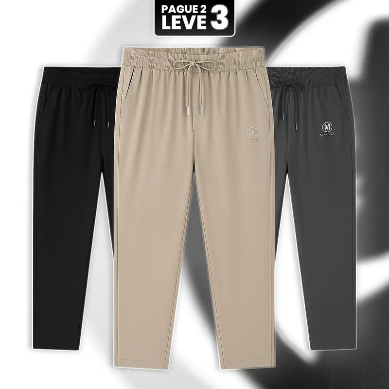 [Leve 3, Pague Só 2] Calças Masculinas Milan com Alta Elasticidade em Seda Gelada, Nylon e Elastano + BRINDES