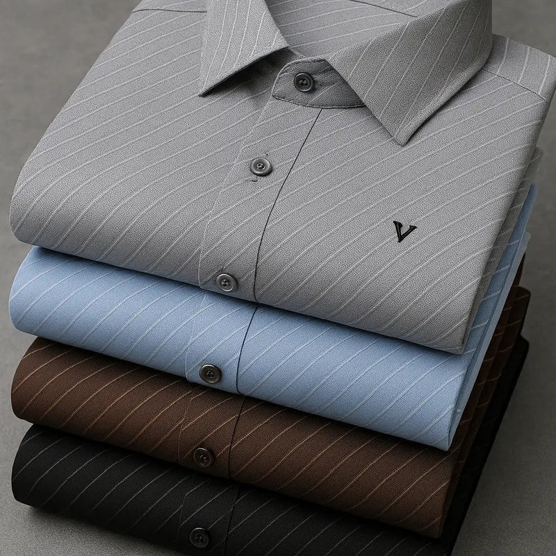 [Pague 2, Leve 4] Kit com 4 Camisas Sociais Listradas Viero de Manga Longa em Algodão e Seda Gelo