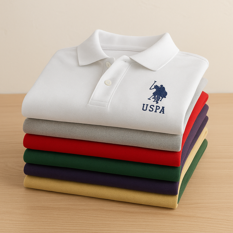 [Leve 6, Pague Só 3] Kit com 6 Camisas Polo Masculinas USPA de Manga Curta em 80% de Algodão e 20% de Seda Gelo