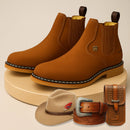 [+3 Regalos Brutos!] Bota Texas para Hombre Antideslizante en Cuero Nobuck Legítimo con Elástico Lateral