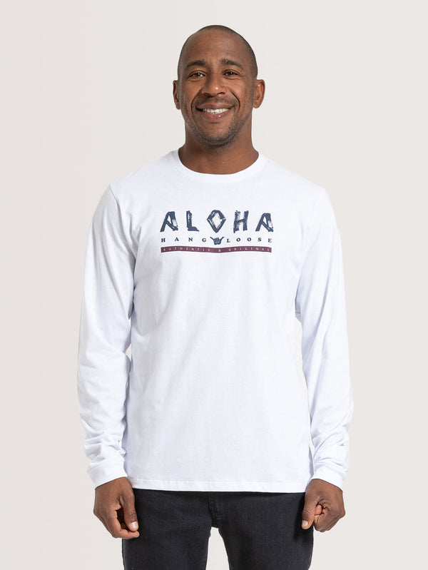 Camiseta Manga Longa Hang Loose Aloha Branca
