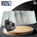 [Pague 3, Leve 5] Bermuda Jeans Masculina Denim Fit em Algodão e Elastano + BRINDES: Relógio e Cinto