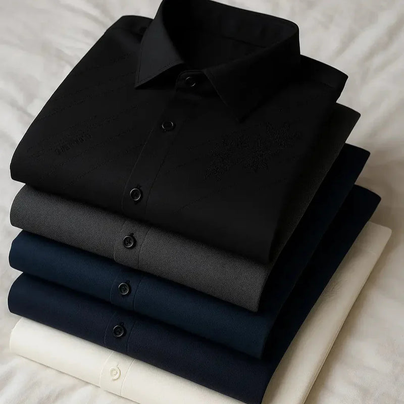 [Leve 5, Pague Só 3] Camisa Polo Ravello Masculina Manga Longa em Seda Natural de Amoreira, Poliéster e Rayon + Relógio e Cinto GRÁTIS