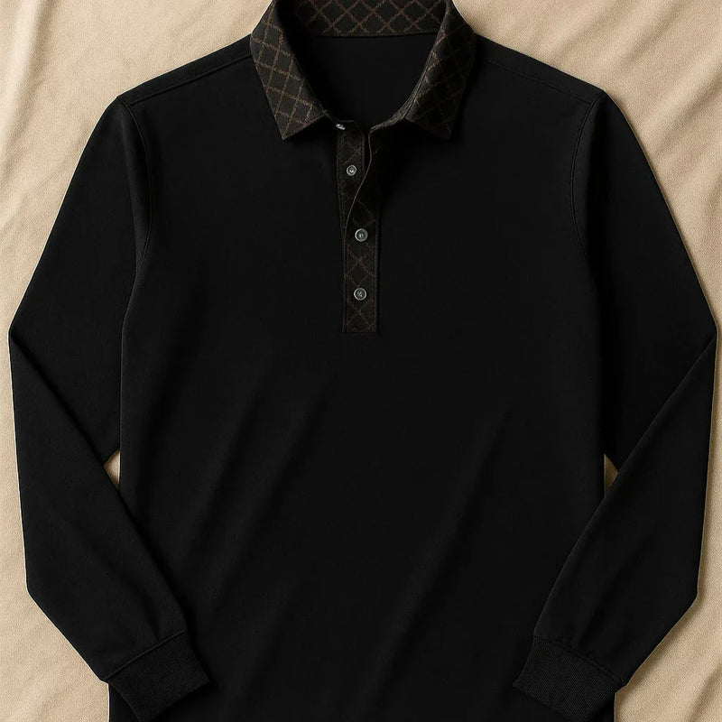 [Leve 5, Pague Só 3] Camisa Polo Rivano Masculina de Manga Longa em Lã de Seda Mulberry, Poliéster e Viscose + Relógio e Cinto GRÁTIS