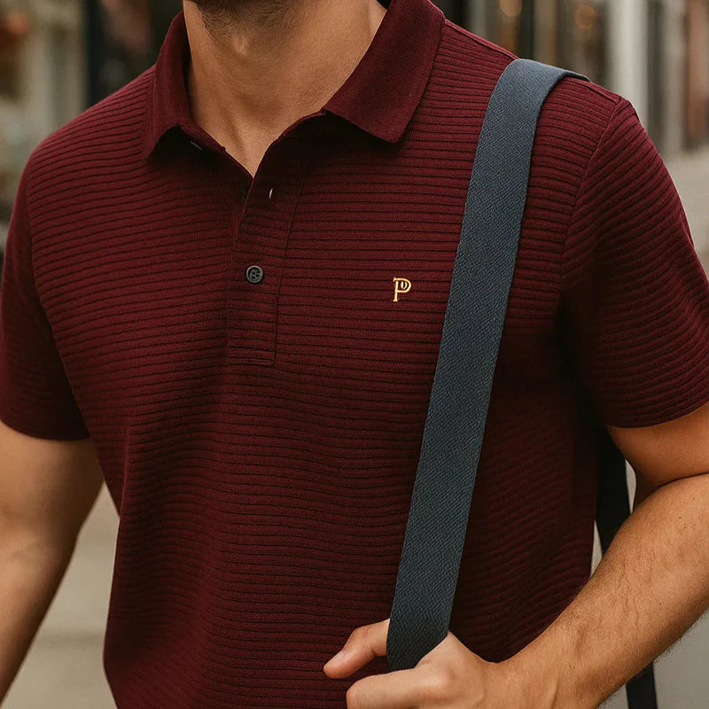 [Leve 5, Pague Só 3] Camisa Polo Masculina Listrada Cardin de Manga Curta em Seda Gelada com Poliuretano + BRINDE: Relógio