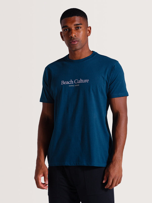 Camiseta Azul Petróleo Manga Curta Hang Loose Beach Culture