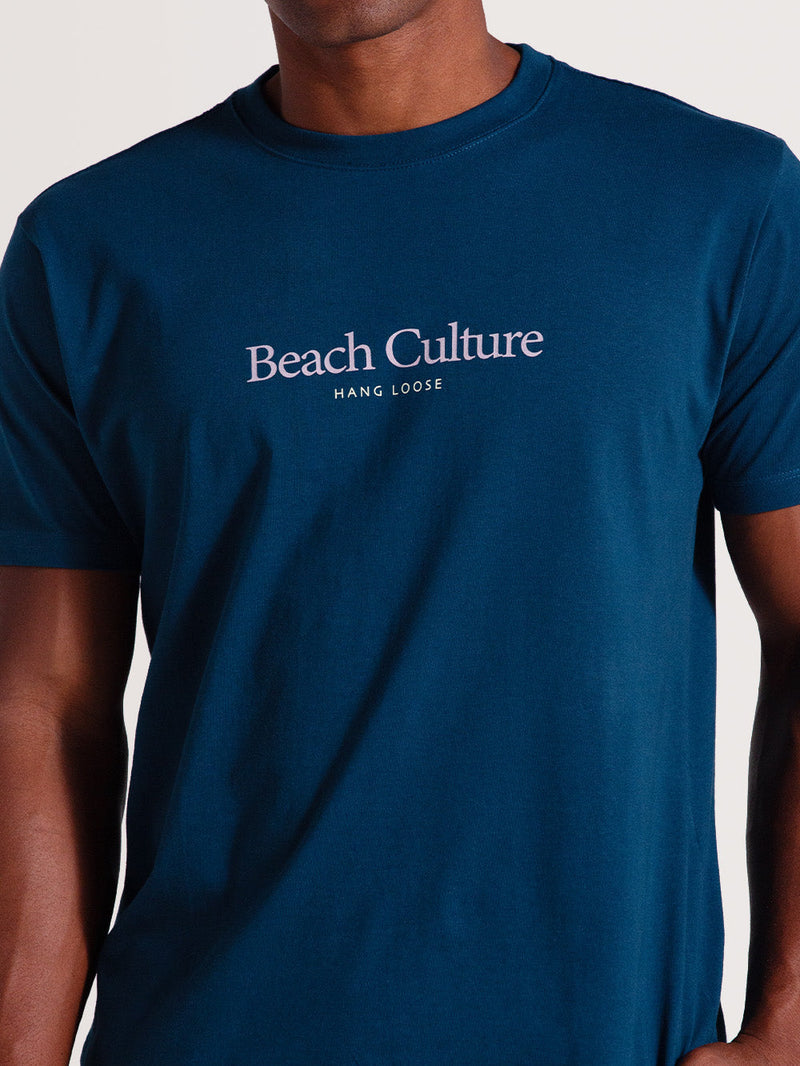 Camiseta Azul Petróleo Manga Curta Hang Loose Beach Culture