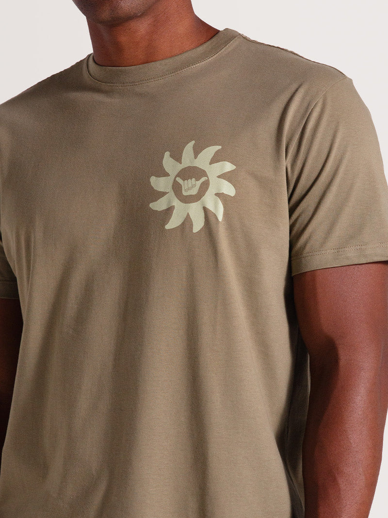 Camiseta Caqui Manga Curta Estampada Hang Loose Rocks